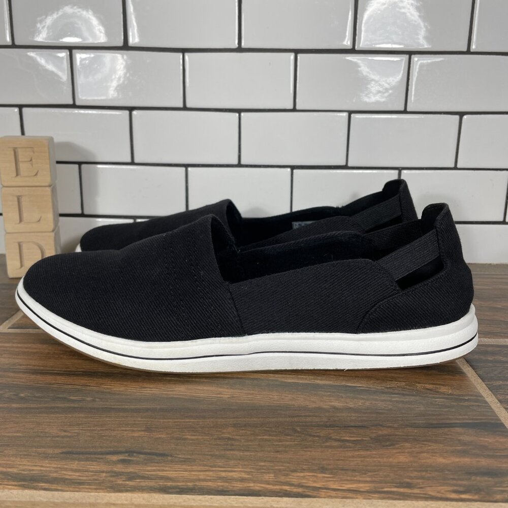 Clarks Breeze Step Womens Size 11 Shoes Black Canvas Casual Comfort Slip Ons
